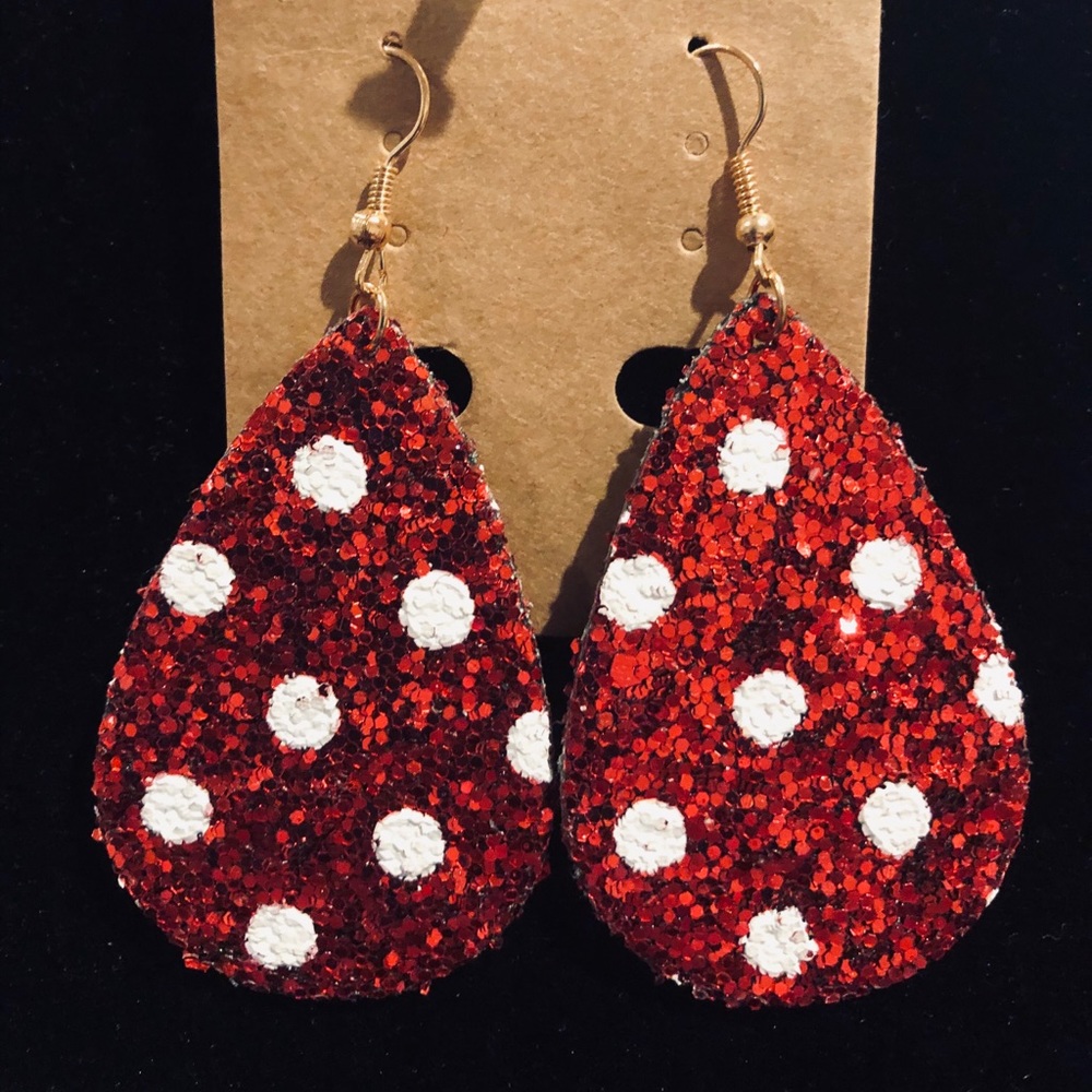 💥✨ 5 for 15 Red glitter sparkle earrings polka dots